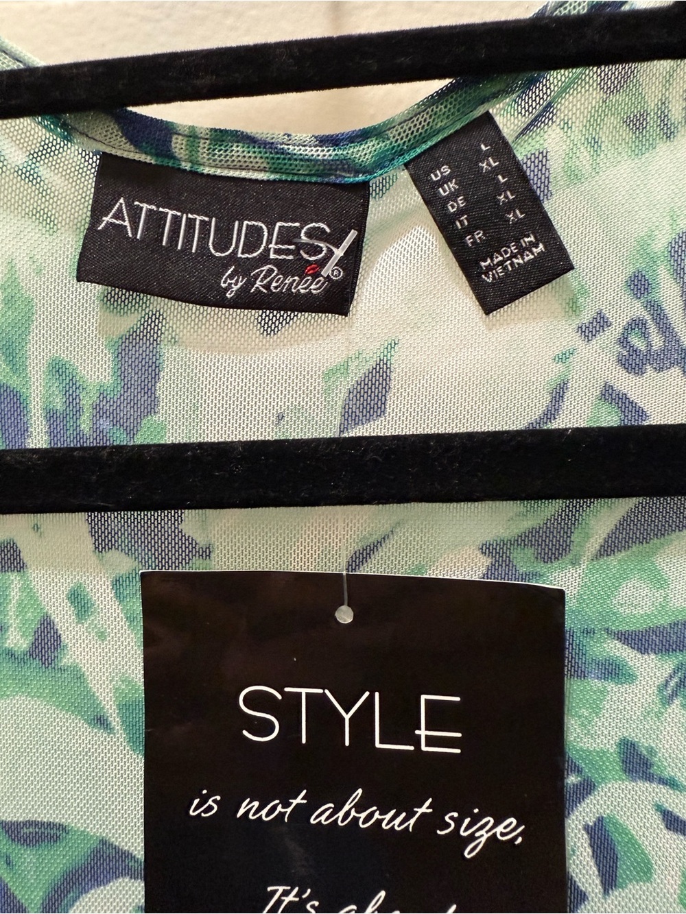 Attitudes by Renee Sheer Mint Green and Navy Print Cardigan - Picture 2 of 3